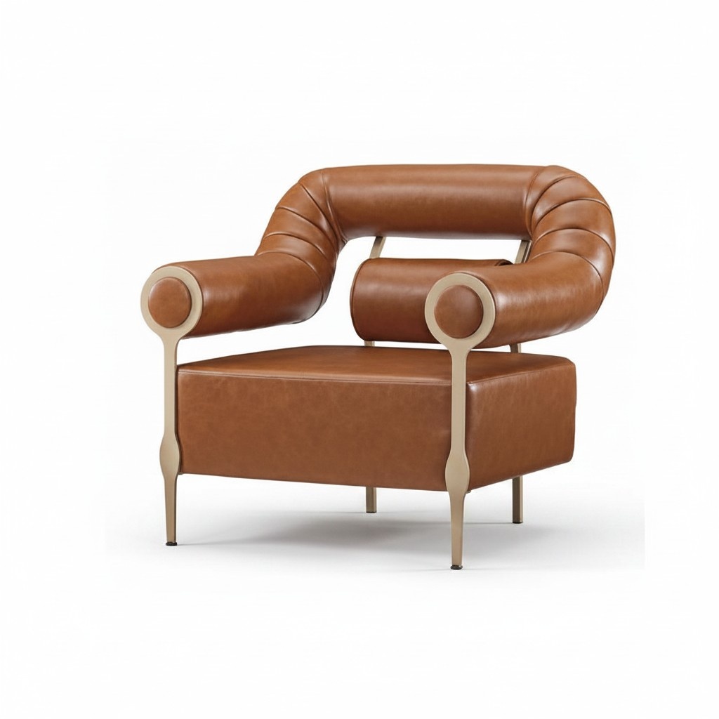 Chair 1 Seater Leather Upholstered Furniture Modern Design Luxury Brown
