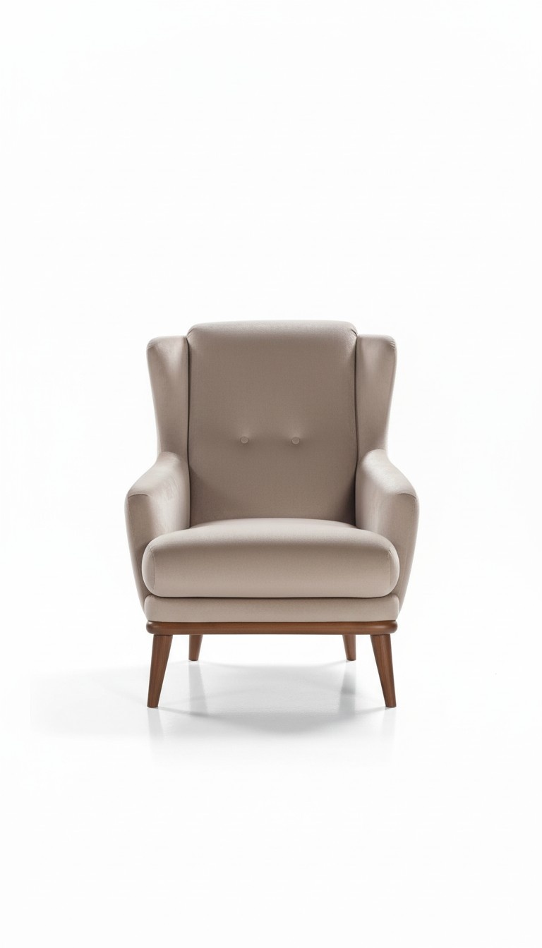 Beige Design Armchair Single Seater Living Room Textile Style Wood