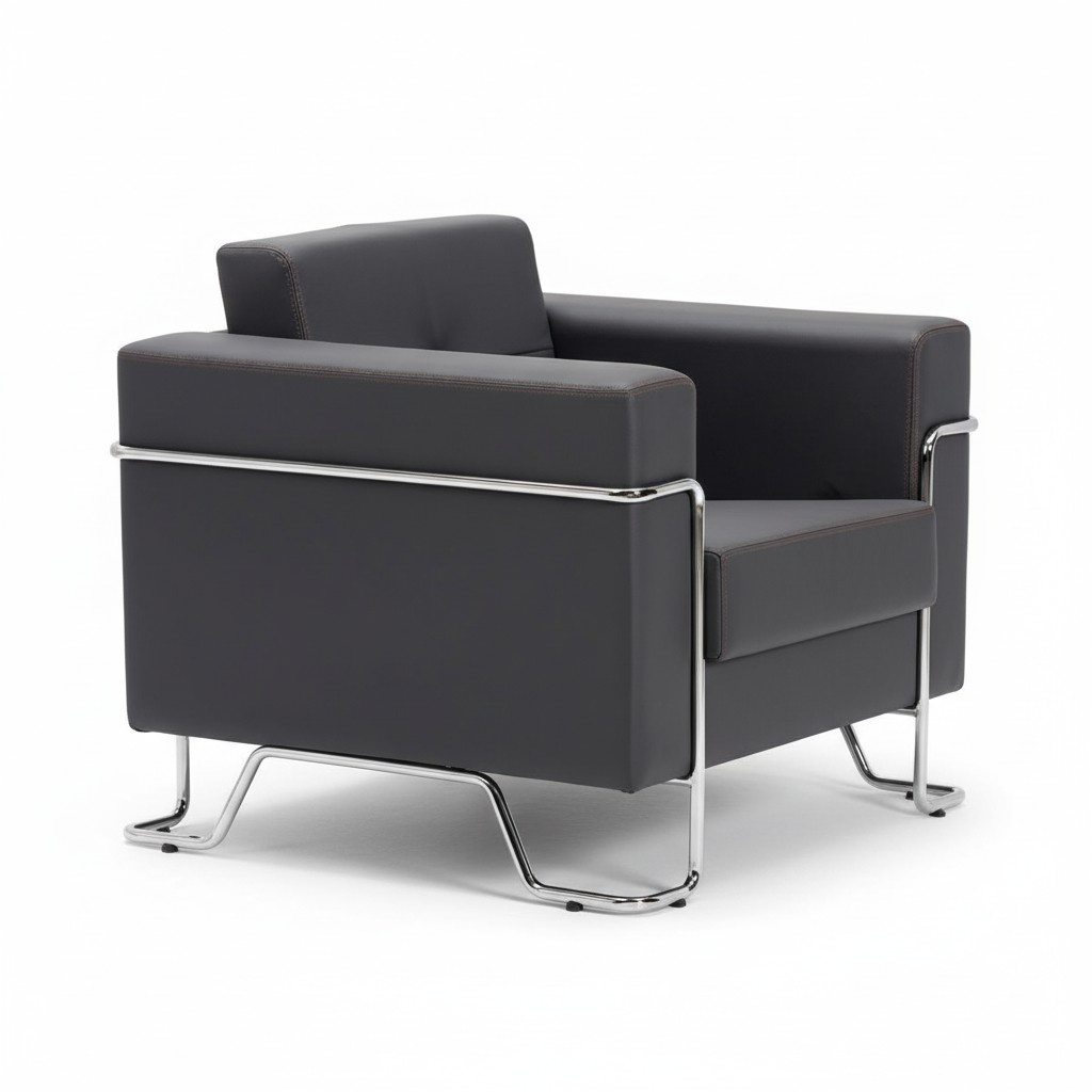 Armchair 1-Seater Fabric Couch Design Couch Leather Upholstery Textile Modern Black