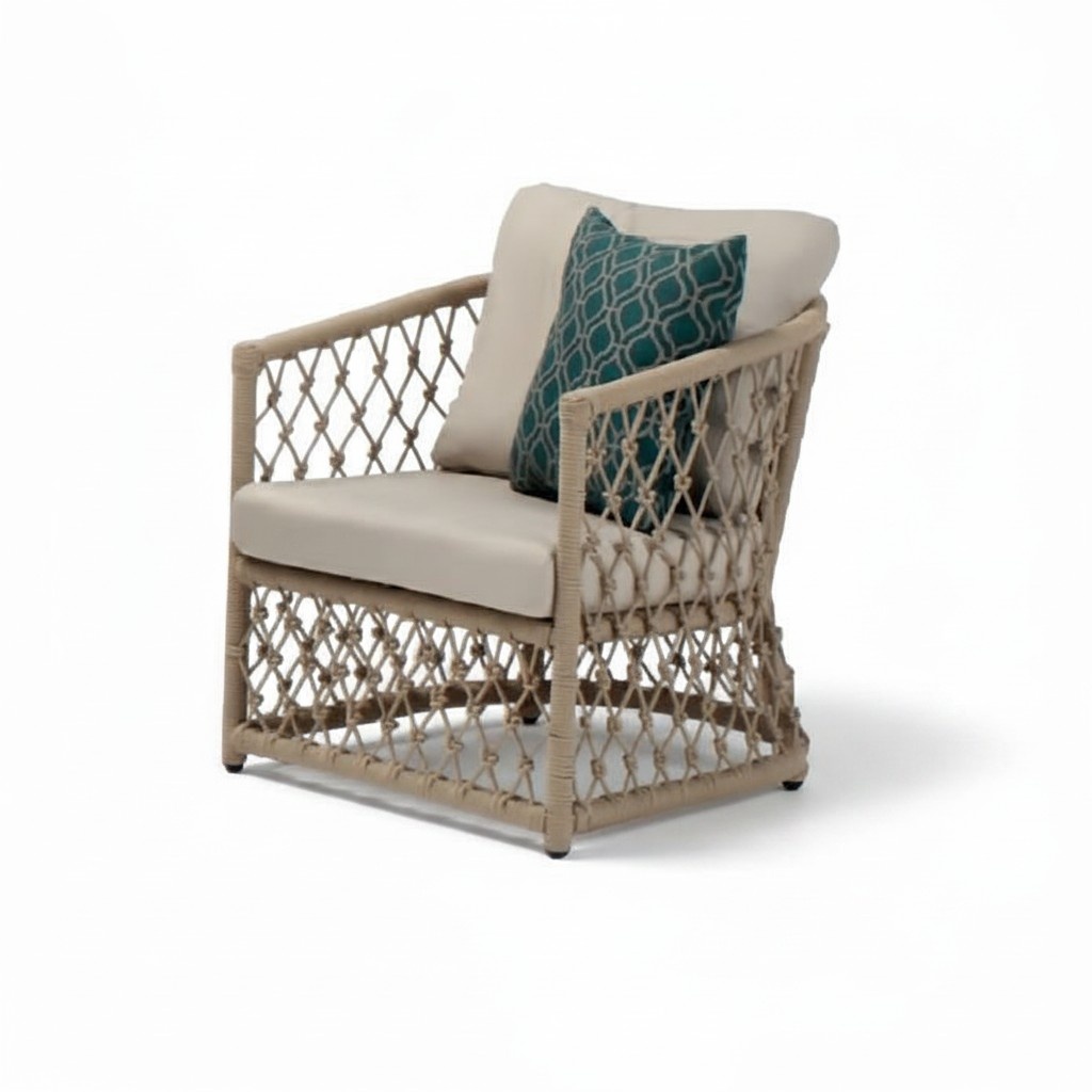 Beige Armchair Design Couch Sofa Relax Rattan Lounge Upholstered Seat Luxury