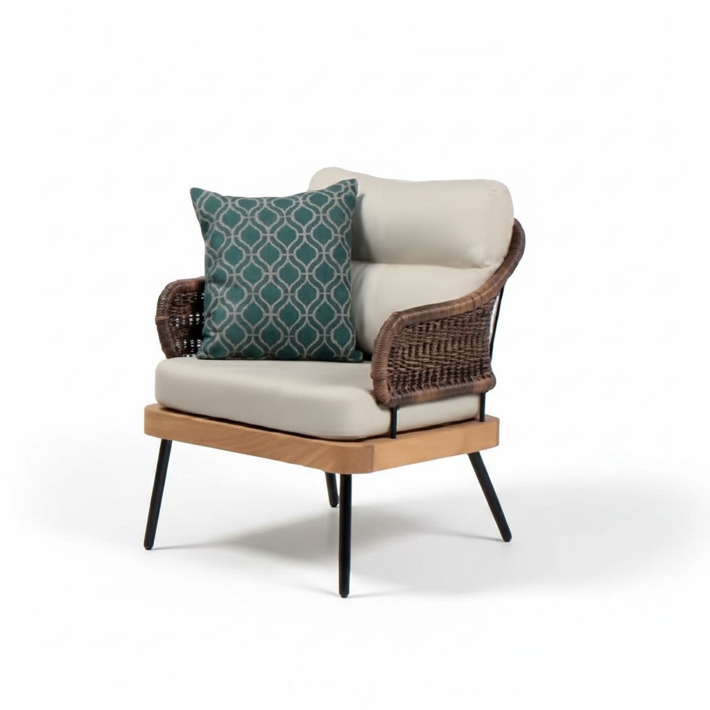 Beige Armchair Design Couch Sofa Relax High-Quality Rattan Upholstered Seat Luxury