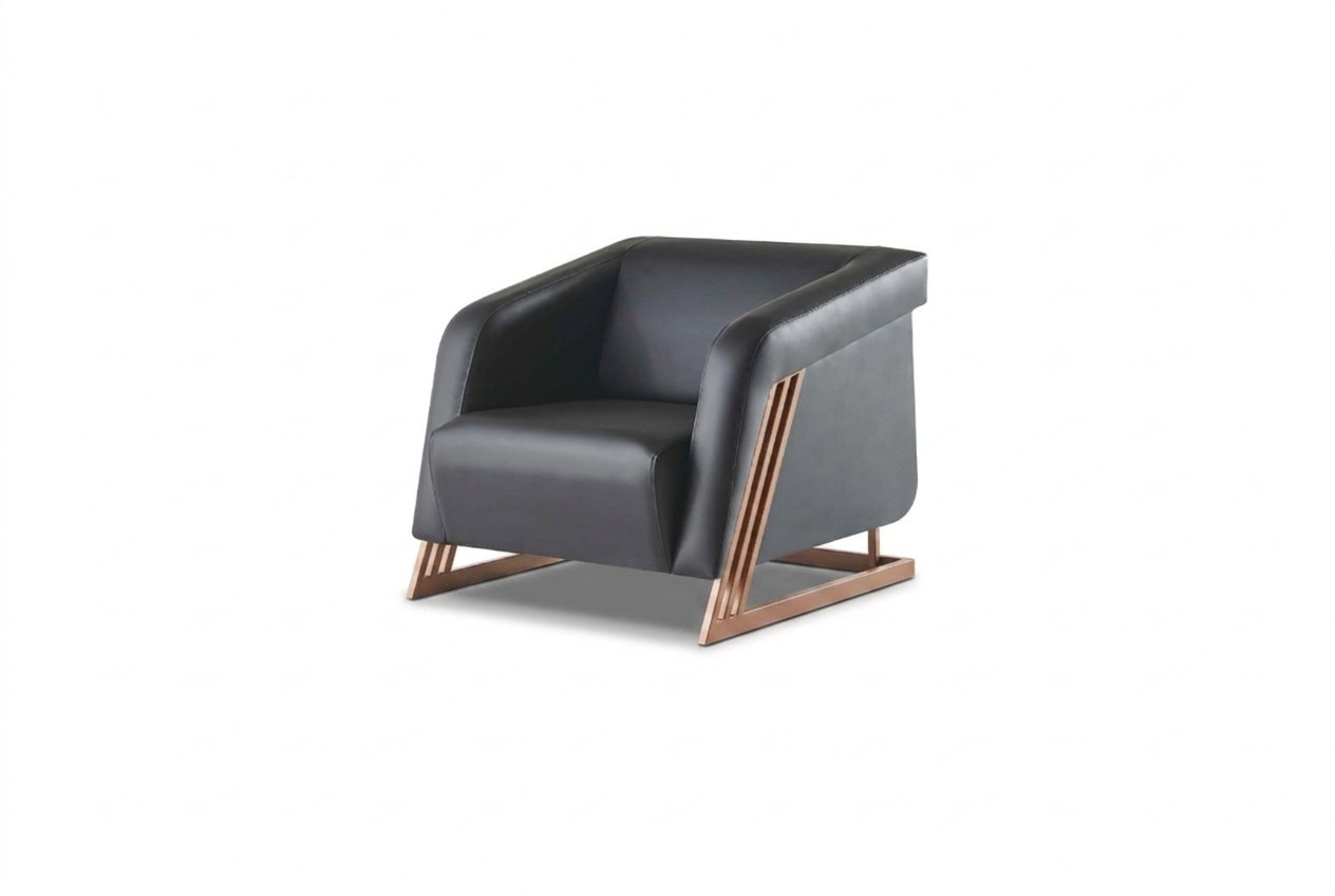Black Leather Armchair Stainless Steel Modern Designer 1-Seater Soft