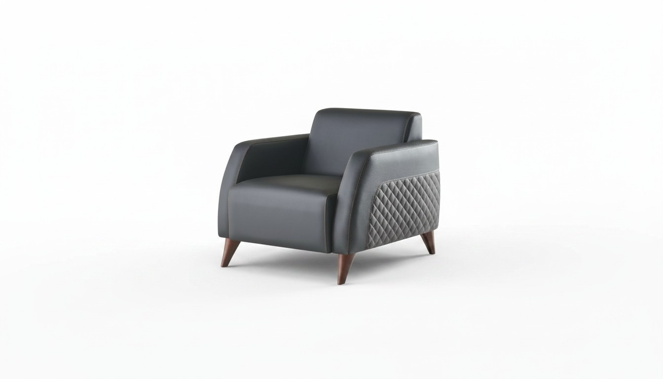 Black Armchair Leather Modern Wood Soft Armrests 1-Seater