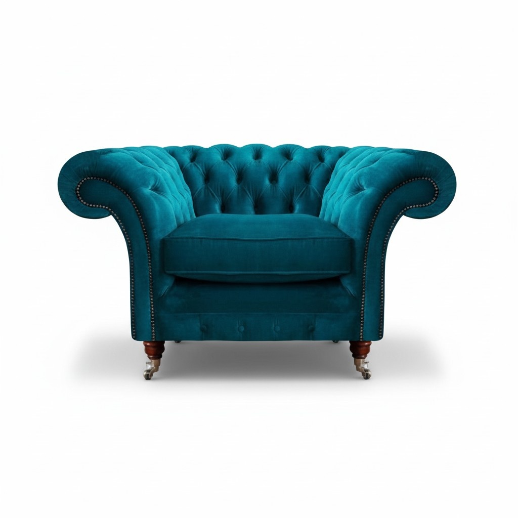 Blue Armchair Luxury Style Chesterfield Living Room Upholstery Fabric Modern Textile