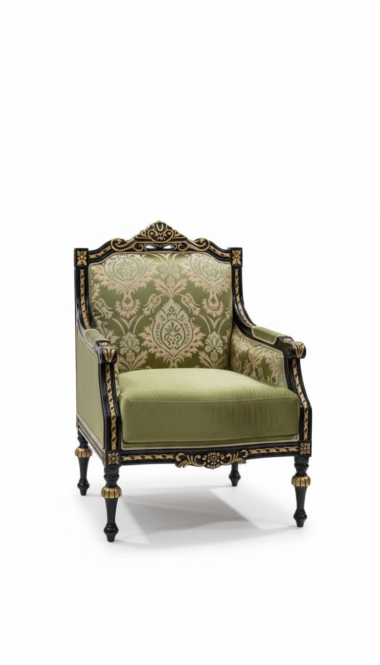 Armchair Classic Relax Fabric Textile Seater Luxury Seat Baroque Green