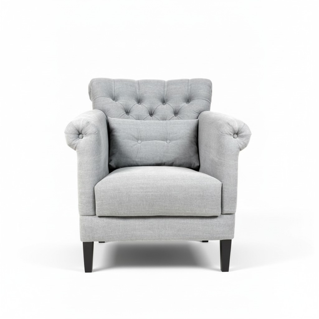 Armchair Club Lounge Designer Chair Upholstery Sofa 1 Seater Relax TV Grey Wooden New