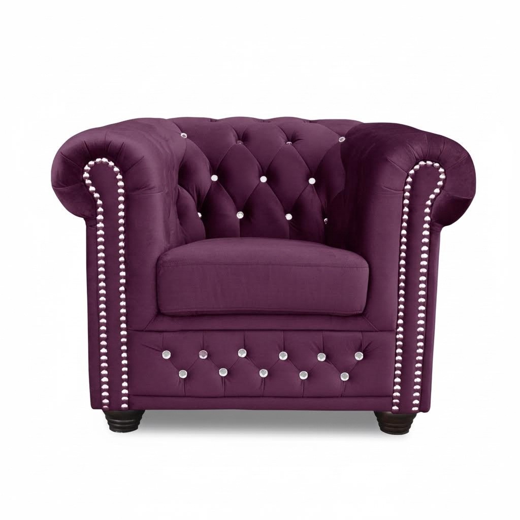 Armchair Club Lounge Designer Back Chair Upholstery Sofa 1 Seater TV Textile Purple New