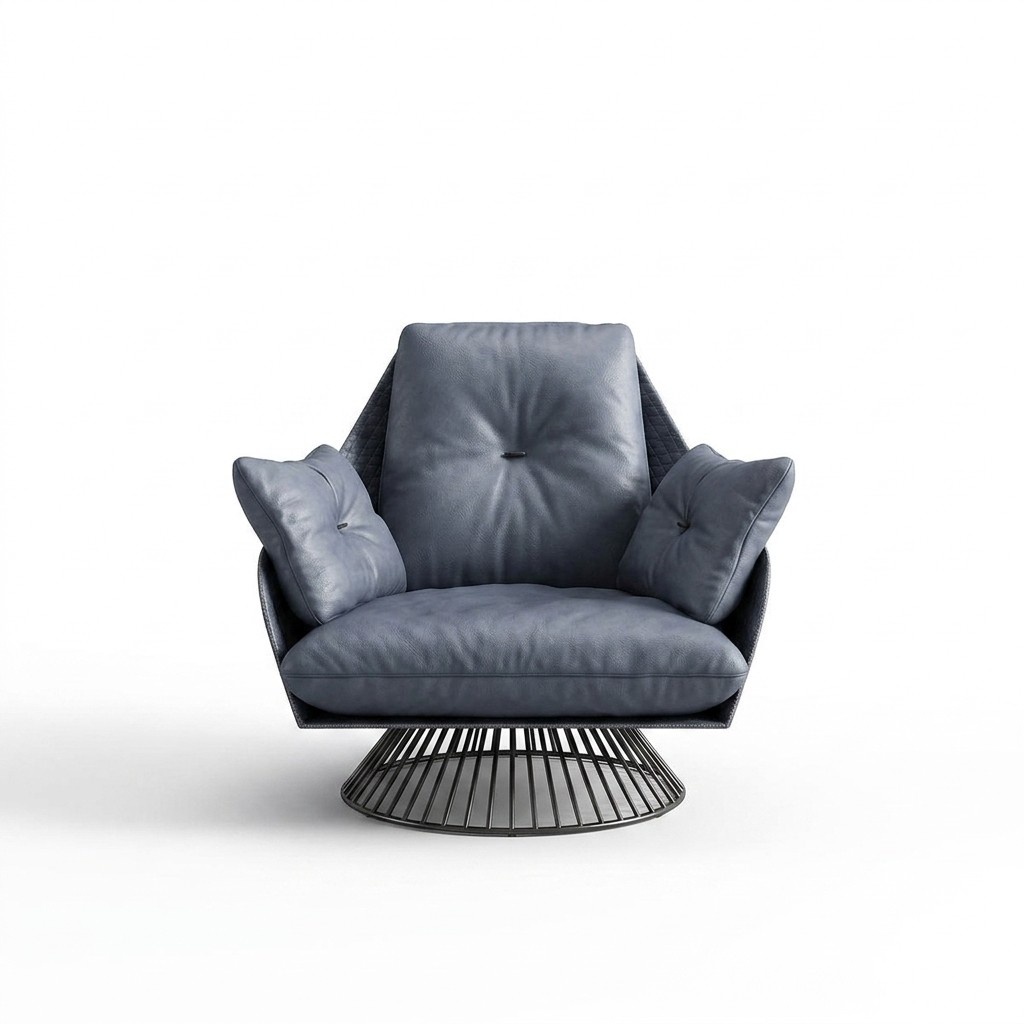Armchair Design Gray Metal Relax Club Lounge Single Seater Upholstery Fabric Leather New