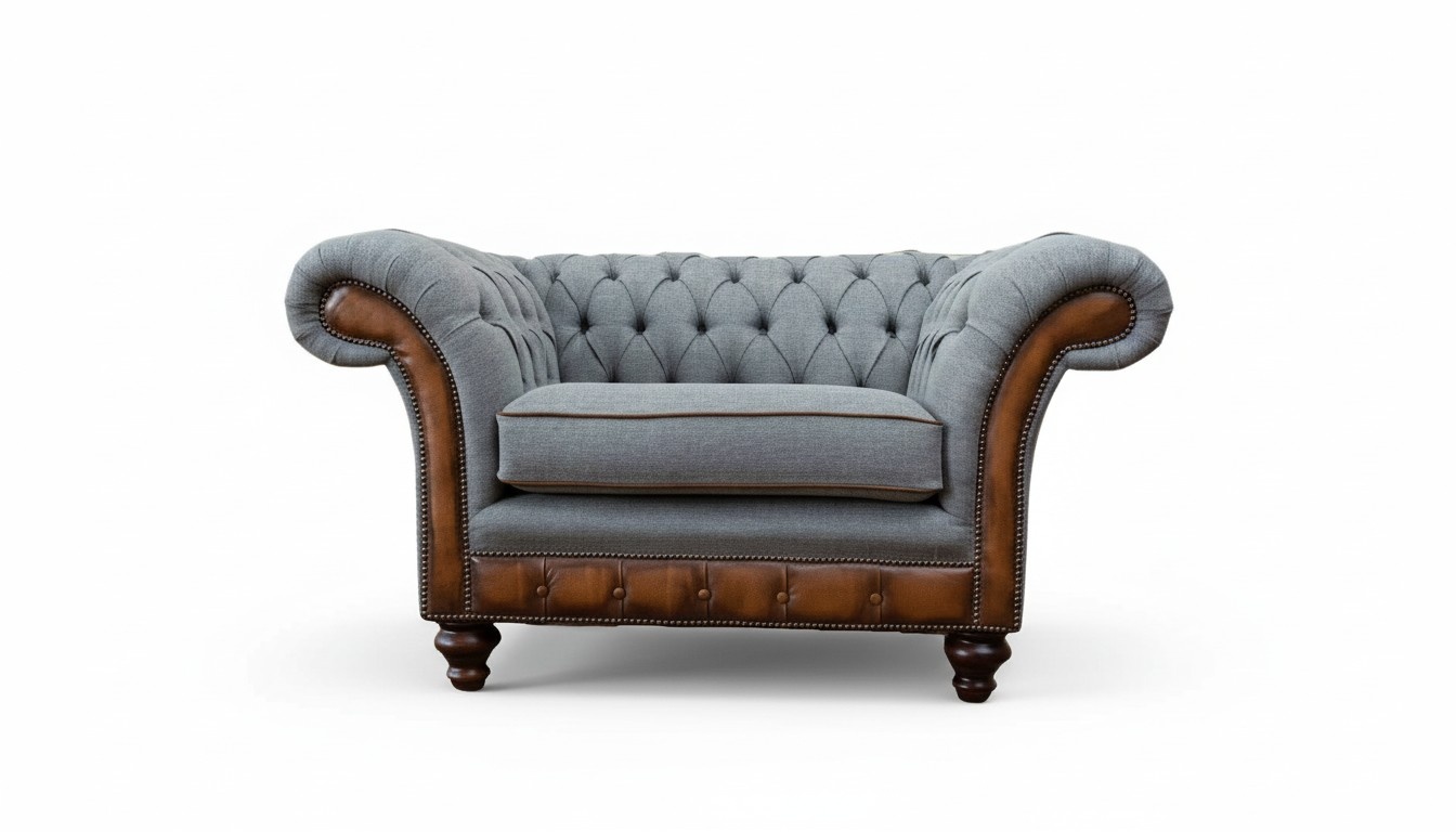 Armchair Design Relax Textile Lounge Luxury Gray Upholstery Seater Chesterfield
