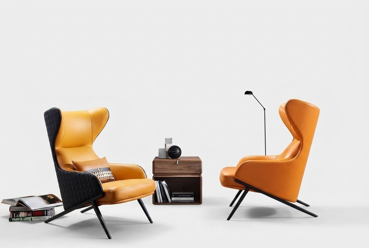 Armchair Design Beat Relax Club Lounge single seater upholstery fabric leather stainless steel