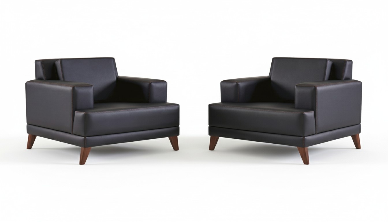 Armchair Leather Chair Black Modern Upholstered Cushion 1-Seater Wood