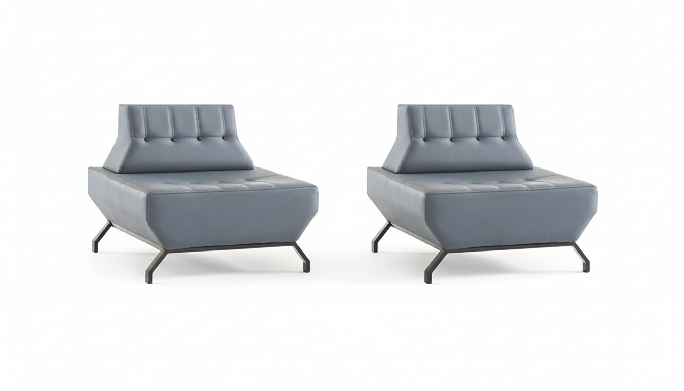 Armchair Leather Stainless Steel Set Armchair Art Deco Gray Modern Chesterfield