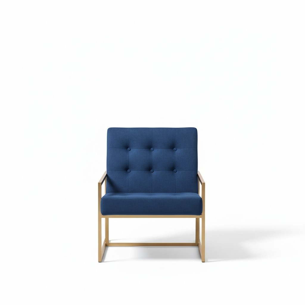 Armchair Metal Design Upholstery Lounge Club Chair Seat Relax Luxury Room Blue New