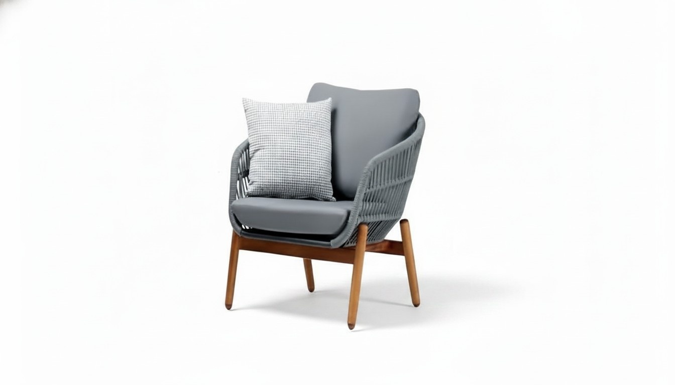 Modern Beige Armchair Couch Relax High-Quality Rattan Lounge Upholstered Seat Luxury