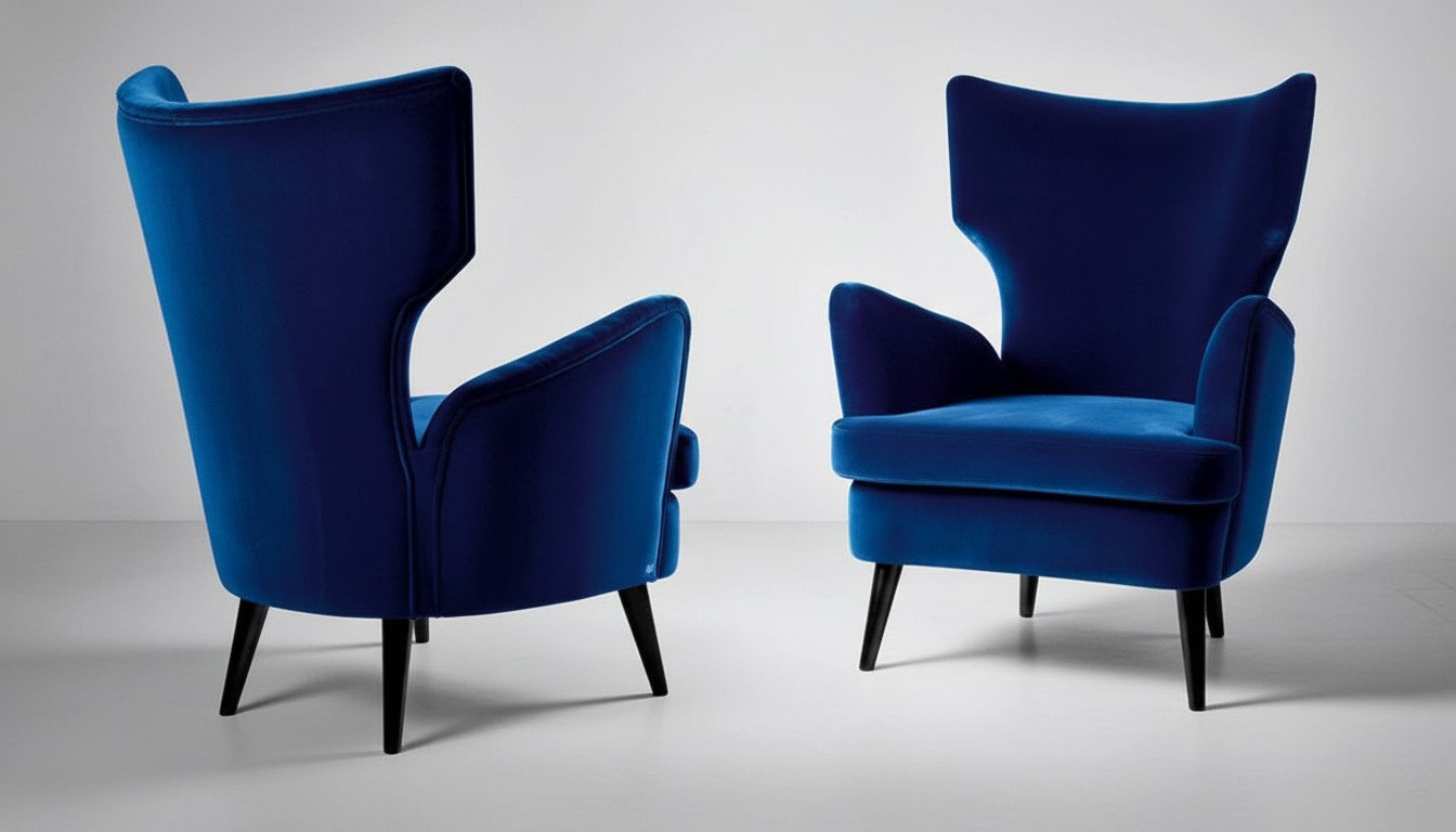 Armchair wing chair 1 seater seat fabric living room modern blue