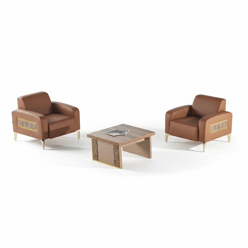Rectangular Chair Coffee Table Set Brown Modern Armchair Square