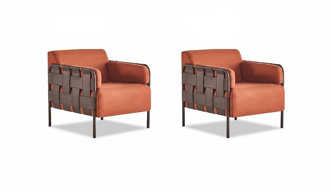 Armchair Set 2 pieces 1-seater Orange Lounge Arm Modern Soft Leather Textile