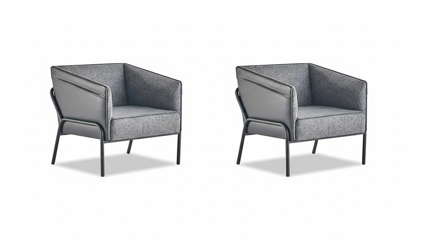 Armchair Set Armchair Leather Textiles Stainless Steel Modern 1-Seater Gray Wood