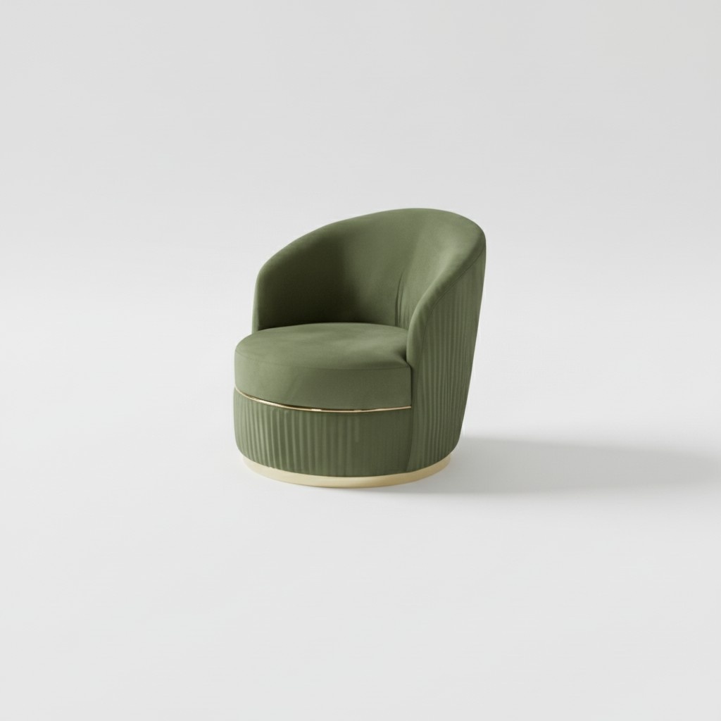 Modern Round Armchair Single Seater Upholstery Designer Textile Fabric