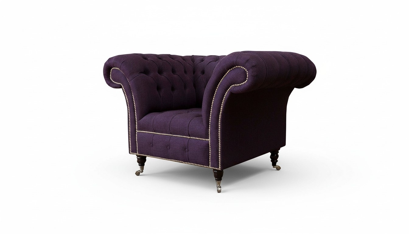 Armchair single seater luxury 1 seat seat design textile Purple fabric Chesterfield