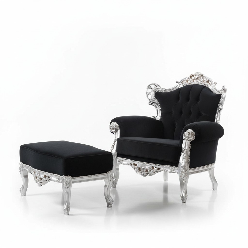 Armchair + Stool Upholstery Armchair Design Luxury Classic Baroque Rococo Real wood