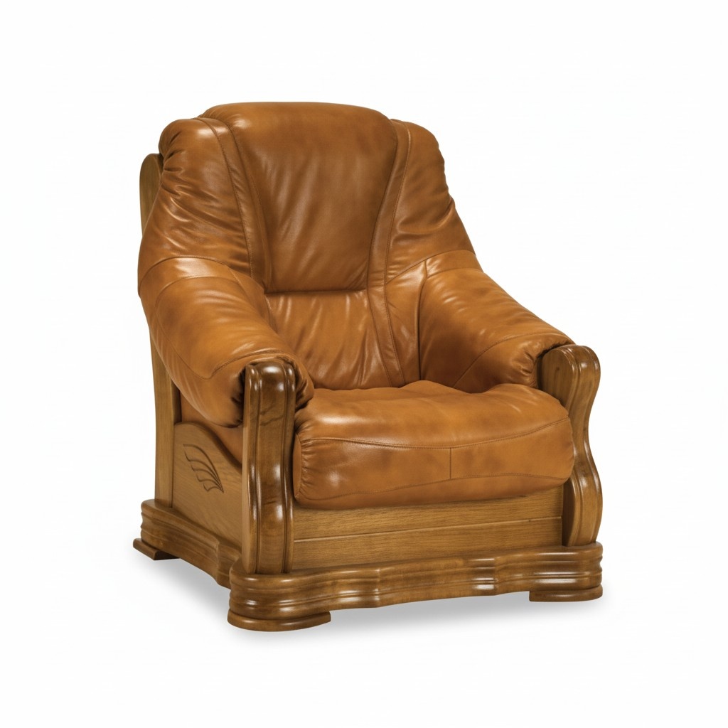 Armchair TV Wood Armchair Genuine Leather Upholstered Seat Lounge Club Furniture New
