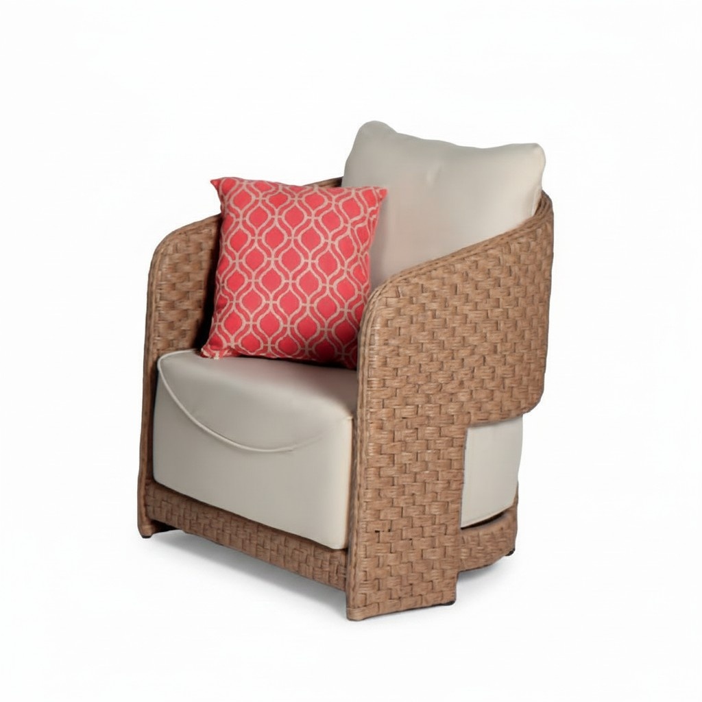 Armchair Textile Fabric Wood 1-Seater Couch Cushion Red Terrace Modern