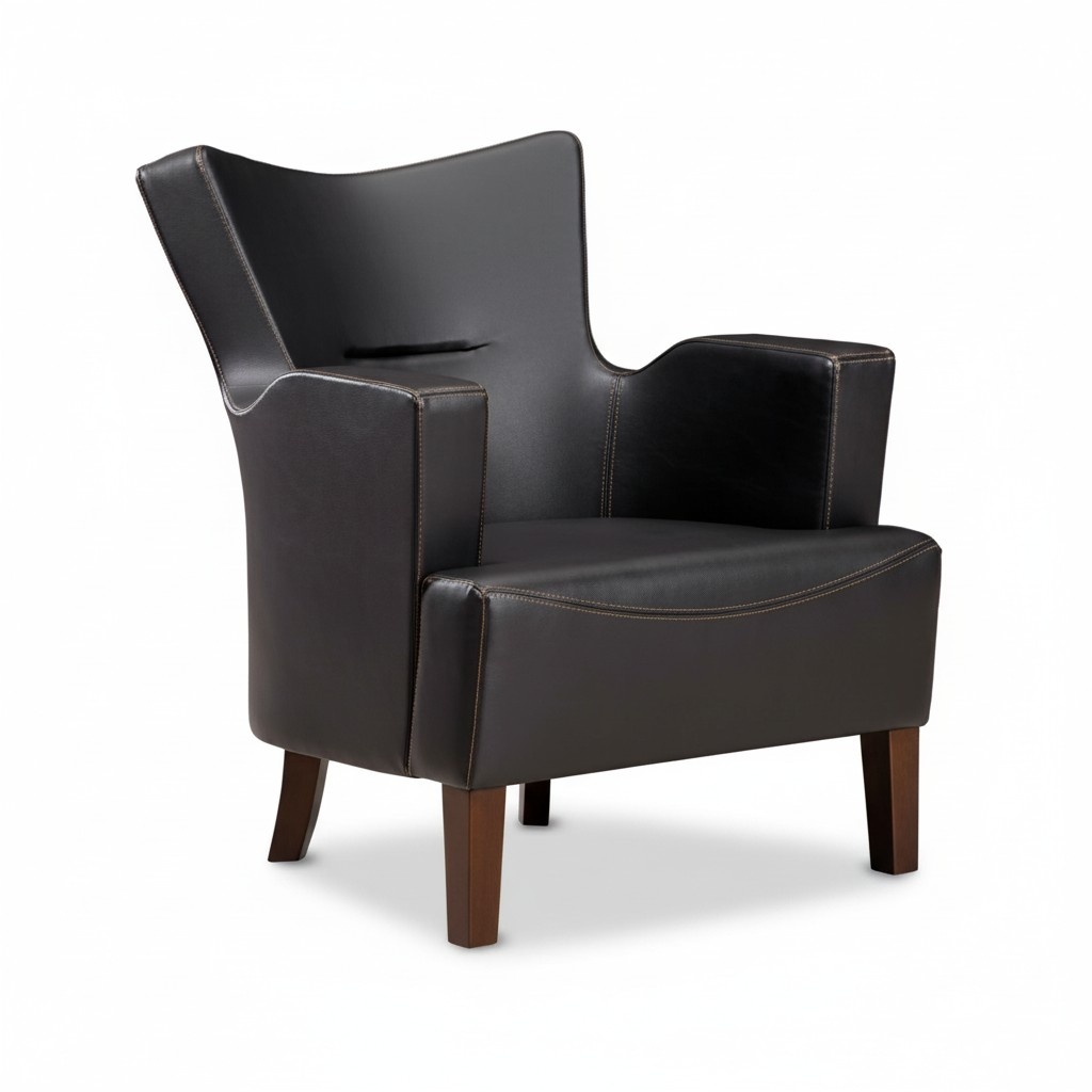 Armchair Wood Design Upholstered Lounge Seat Relax Leather Luxury Room Fabric