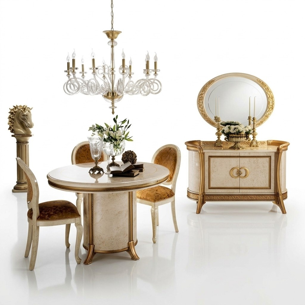 Classic antique style luxury XXL wooden sideboard with a mirror and swing doors