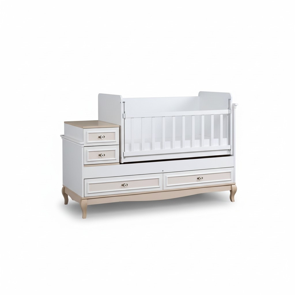 Baby bed cot bed set drawer white in modern children\'s room