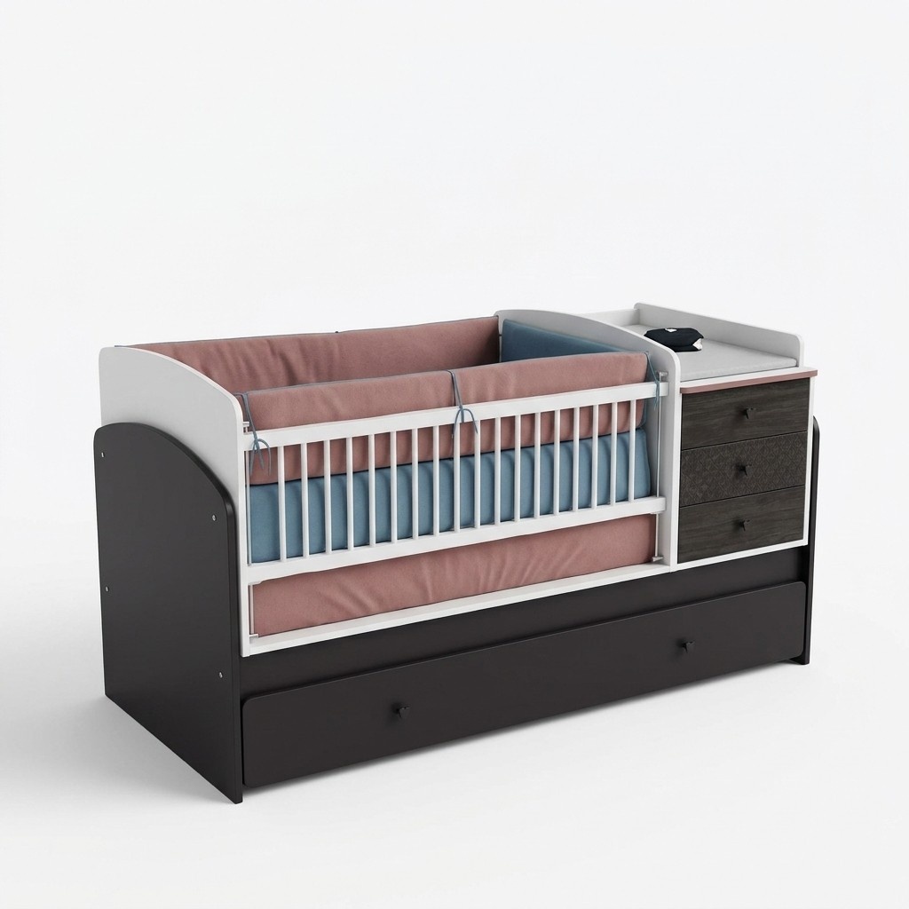 Baby Cot with Changing Table Shelf Children Infant Beds Wooden Bed Multifunction