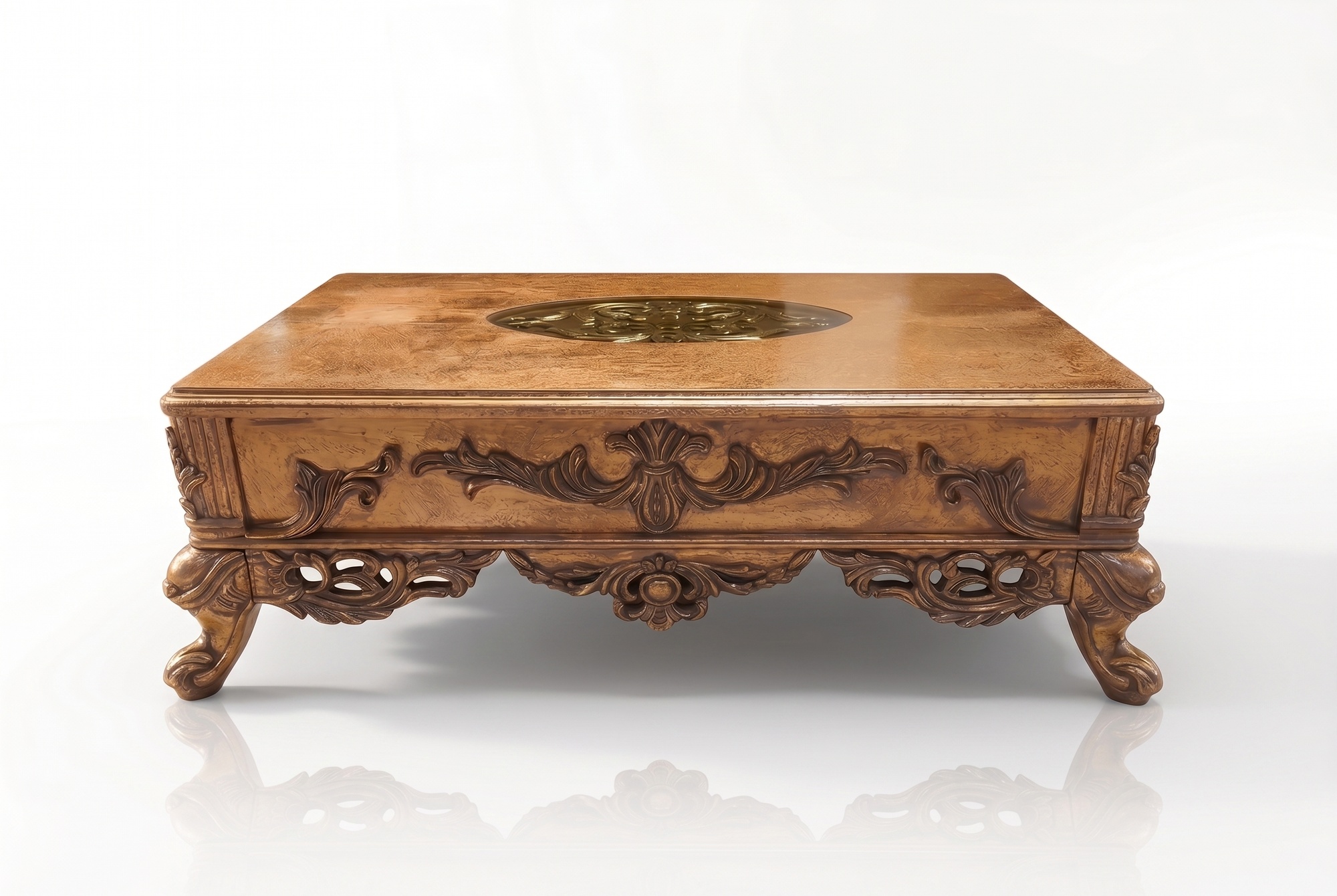 Baroque Coffee Table Gold Tone Carved Legs Table Wood Living Room