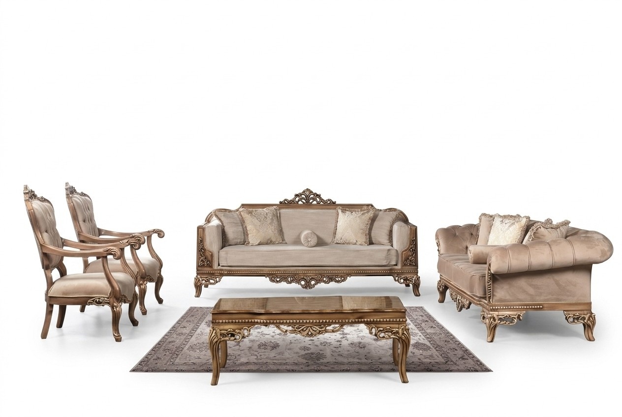 Baroque living room furniture set couch sofa upholstery set table 5 pcs.