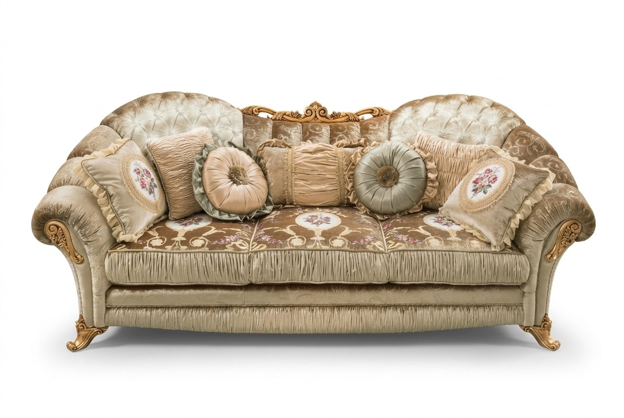 Baroque Rococo 3 Seater Couch Textile Sofa Couches Luxury Design Italian Furniture