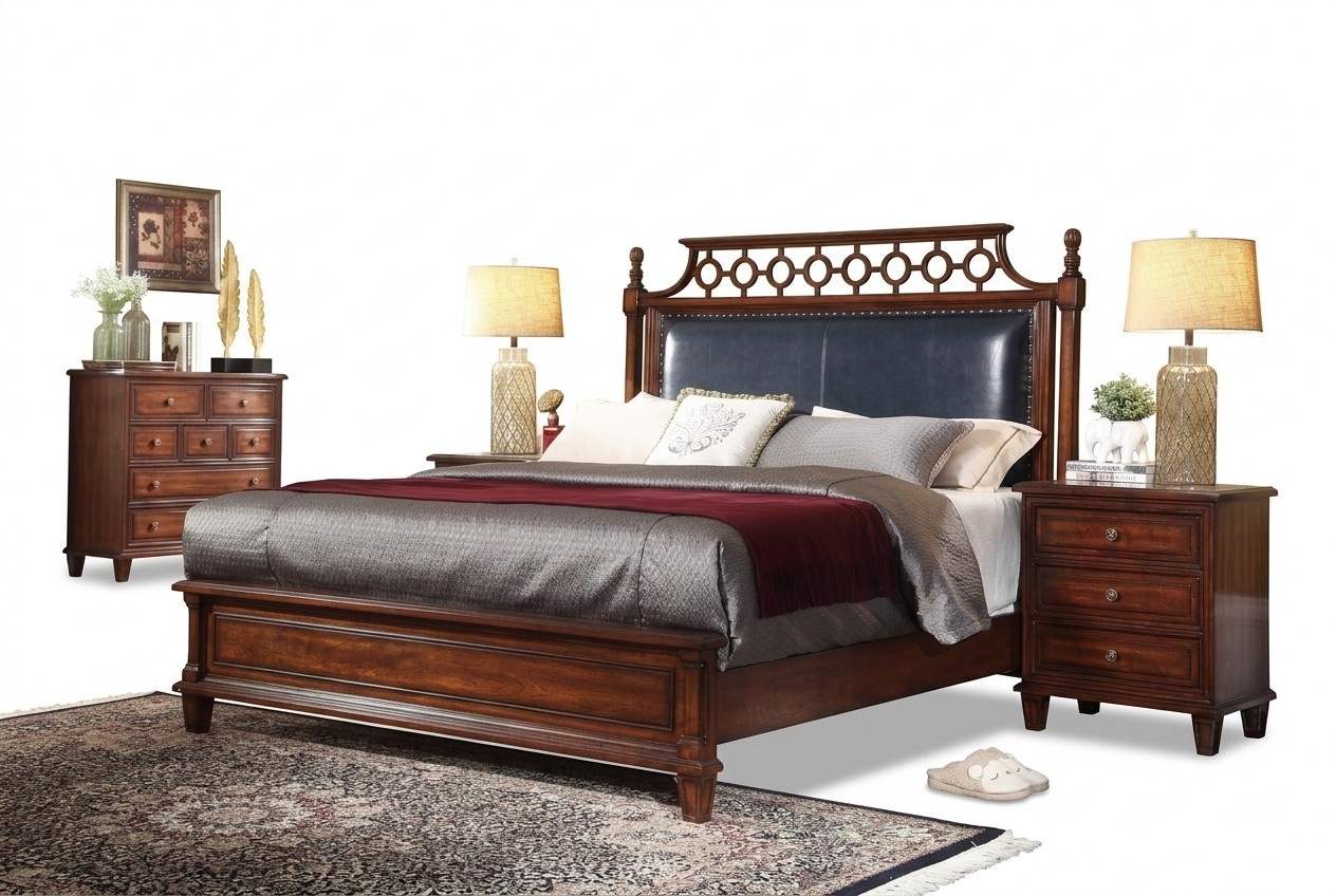Bed 2x Bedside Table 3 Piece Bedroom Set Design Luxury Beds Classic Upholstery