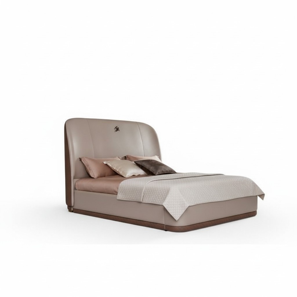 Bed 2x bedside table leather wood bedroom leather bed modern design furniture luxury