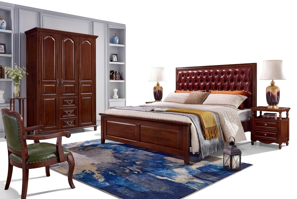 Bed 2x Bedside Tables Wardrobe Bedroom Furniture Luxury Wood Design 4pcs.