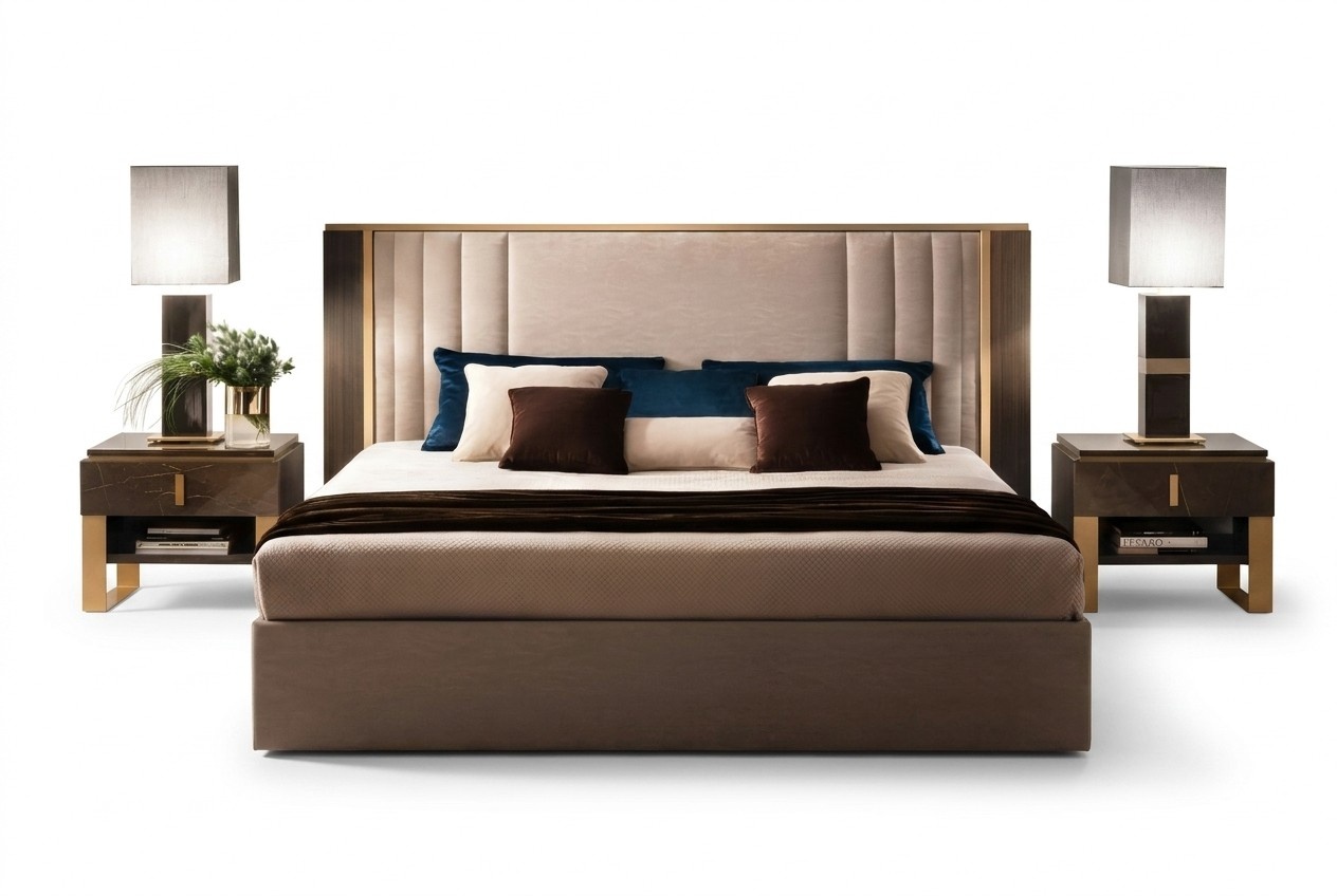 Bed 2x Bedside Table 3 Pcs Bedroom Set Design Modern Luxury Italian Furniture