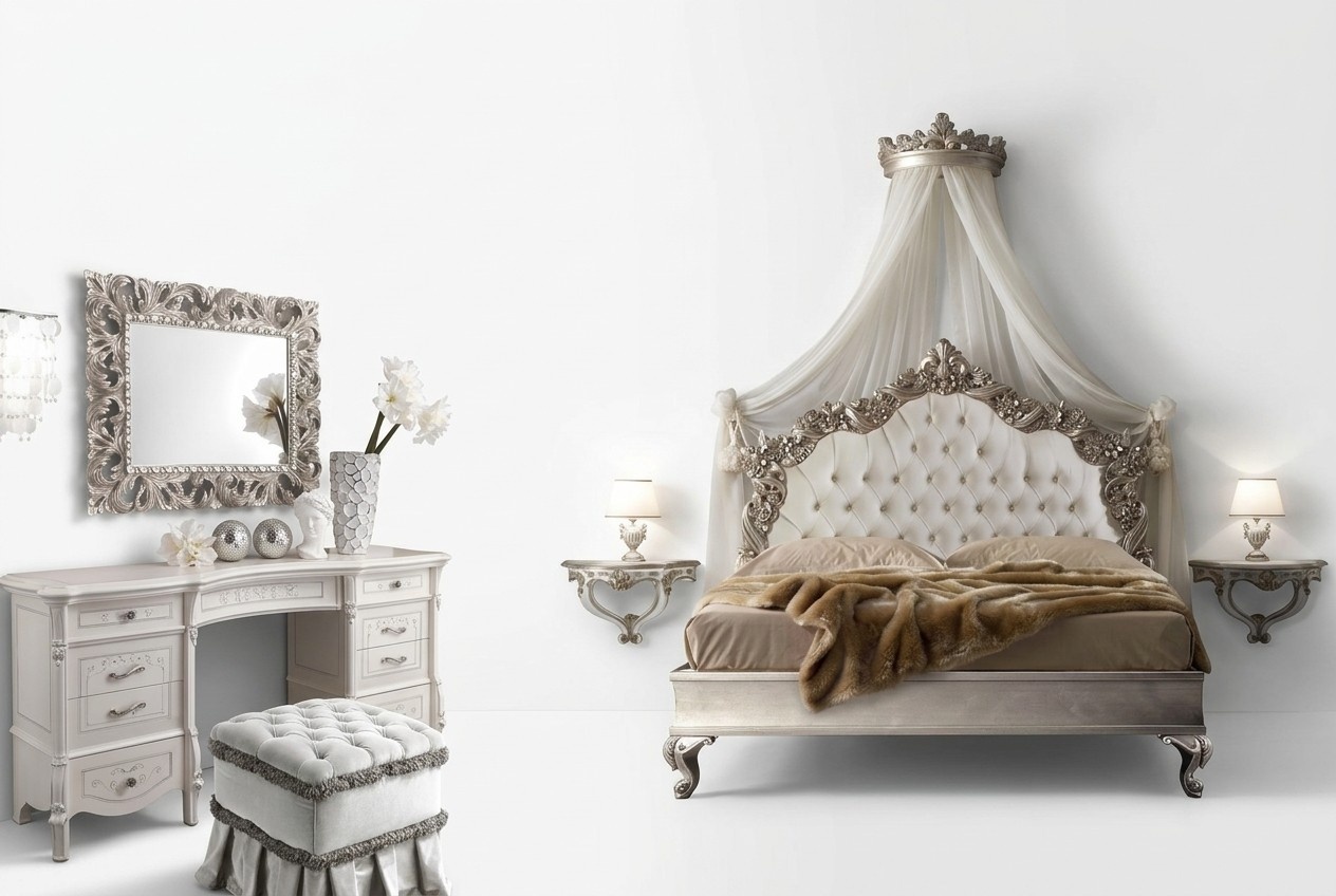 Bed + 2x bedside table 3 piece bedroom set design modern luxury Chesterfield