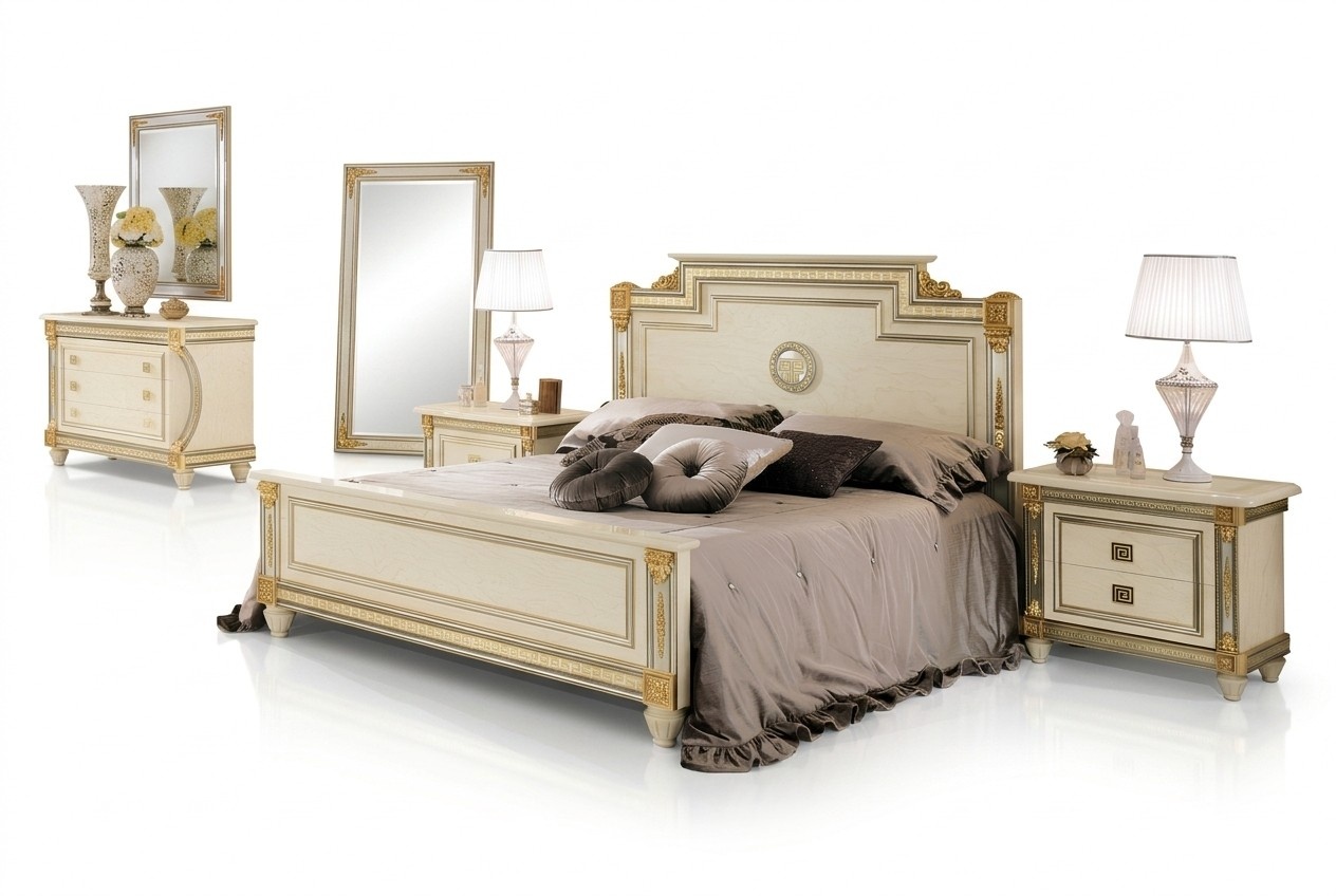 Bed 2x bedside table design bedroom 3 pieces. Classic luxury bedding set furniture