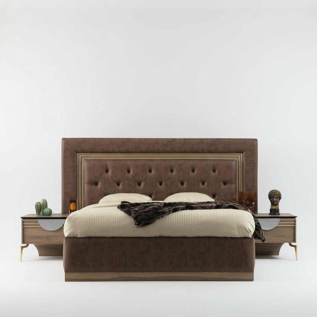 Bed 2x Nightstands 3-piece Bedroom Set Design Luxury New Bedroom