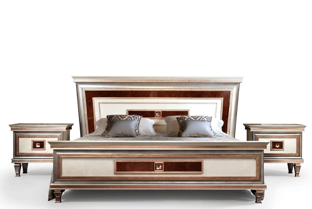Bed 2x bedside tables 3 pieces. Italian furniture bedroom beds wood new set