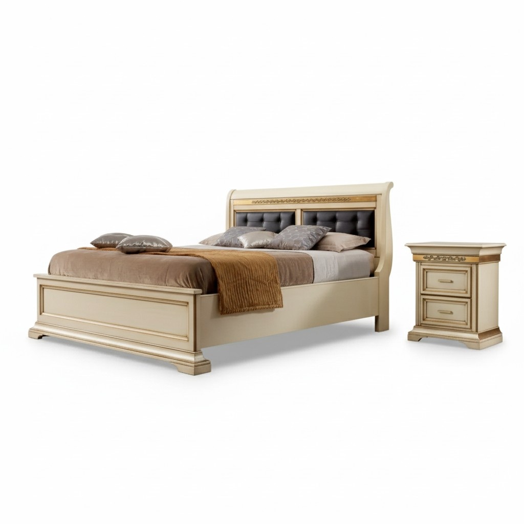 Bed 2x Bedside Tables 3-piece Bedroom Set Designer Luxury Complete Sets