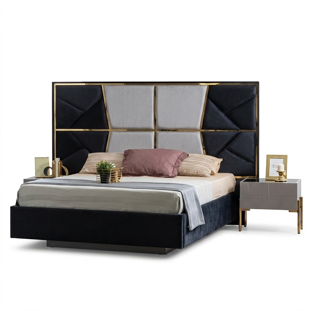 Bed 2x bedside tables 3 pcs. bedroom set design modern luxury group1