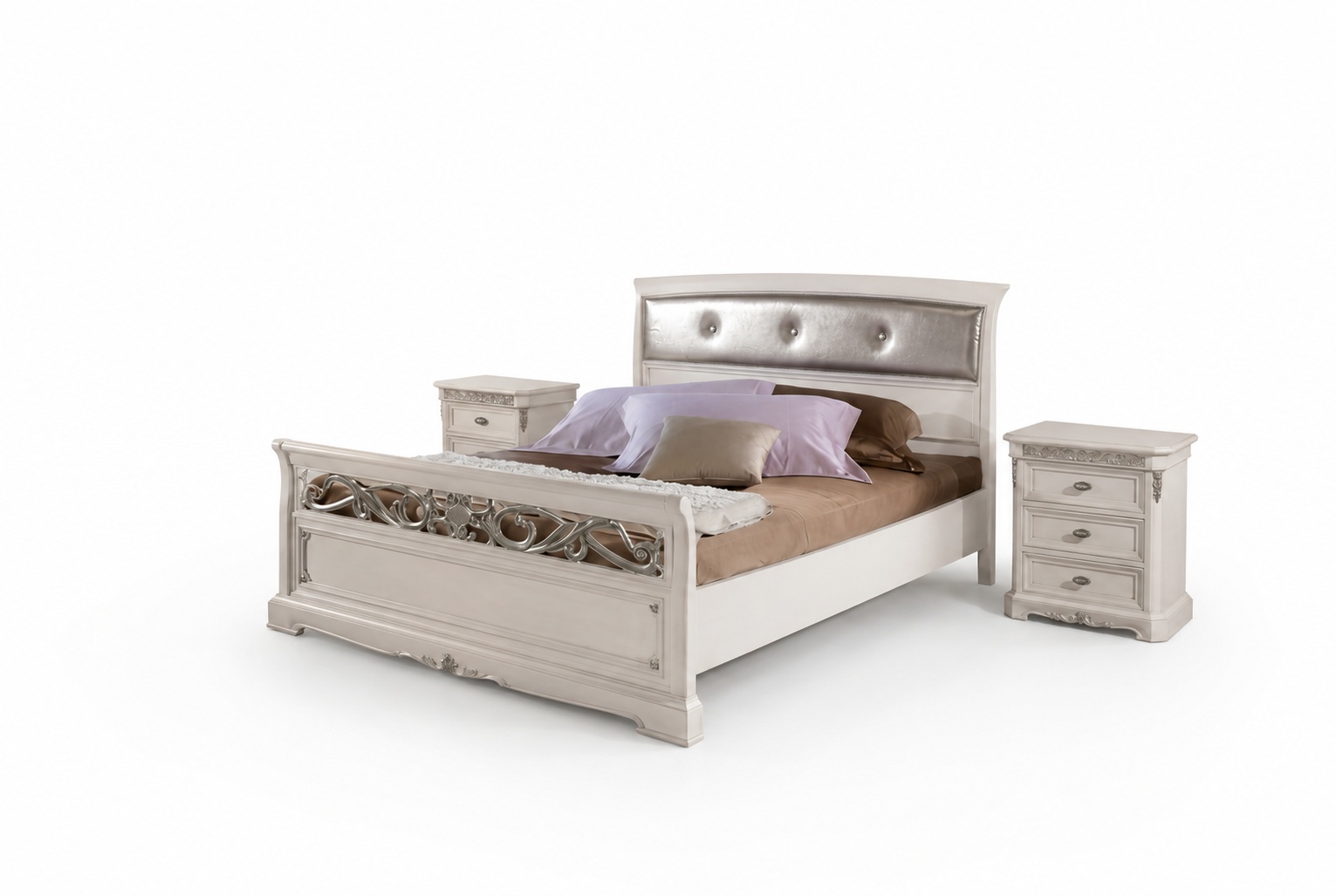 Bed 2x bedside tables 3 piece bedroom set designer luxury beds white