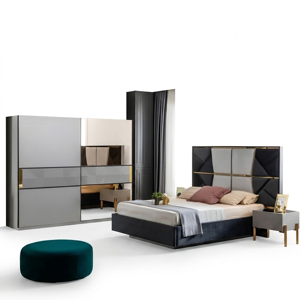 Bed 2x bedside tables 4pc. set design luxury sets bedroom complete new