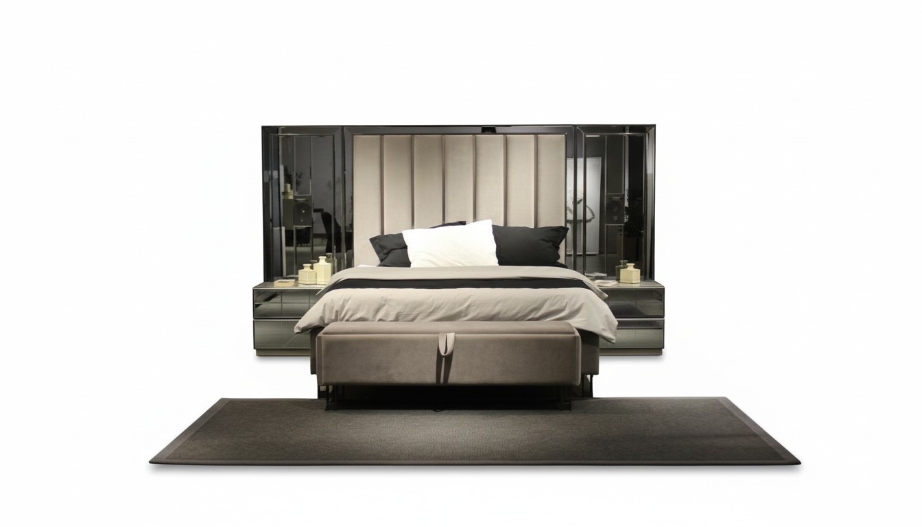 Bed 2x bedside tables bench design bedroom set 4pcs luxury furniture new