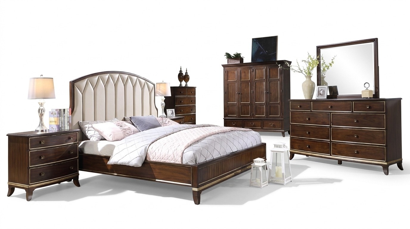 Bed 2x bedside tables chest of drawers bedroom set design luxury new 4 pcs