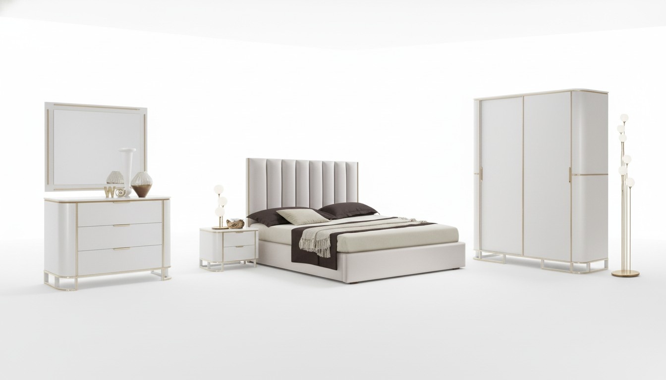 Bed 2x Bedside Tables Chest of Drawers 6pcs Bedroom Set Design Luxury