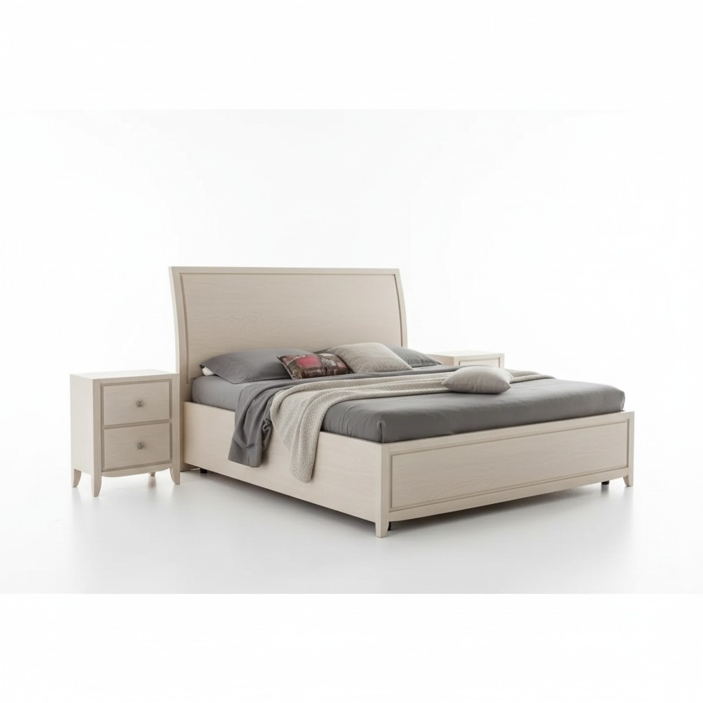 Bed 2x Nightstands Luxury Complete Bedroom Set Furniture Beige 3pcs